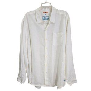 Tommy‎ Bahama Relax Mens White Linen Long Sleeve Button-Up Shirt XXL